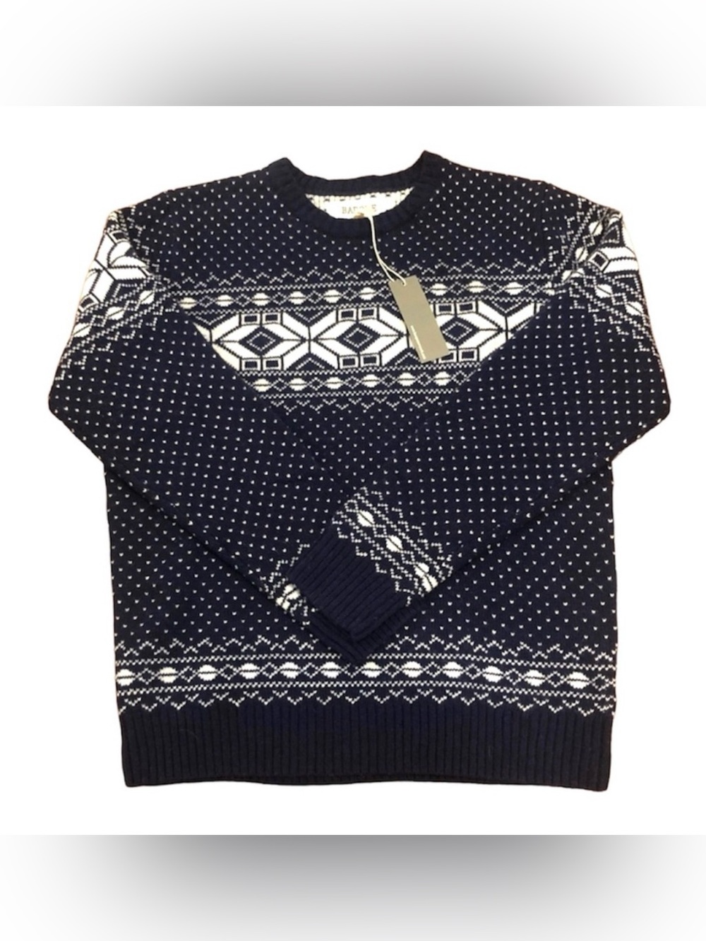 NEW Barque Men’s Wool Snowflake Crewneck Sweater Medium Navy/White‎ Holiday